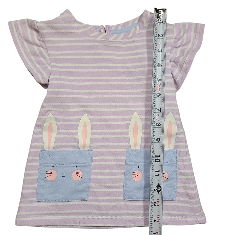 Cat & Jack Baby Girl Bunny Easter Dress 12M | Purple Striped Flutter Sleeve - Picture 9 of 9